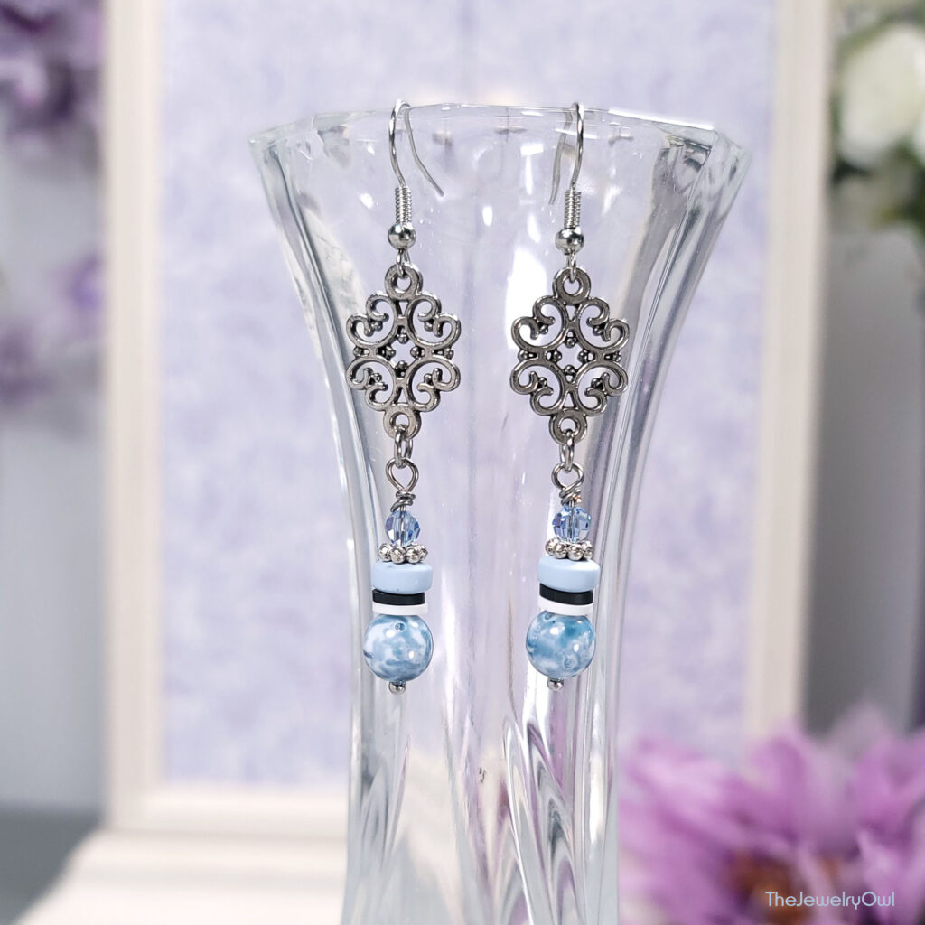 Aqua Blue Filigree Bead Earrings by The Jewelry Owl (thejewelryowl)