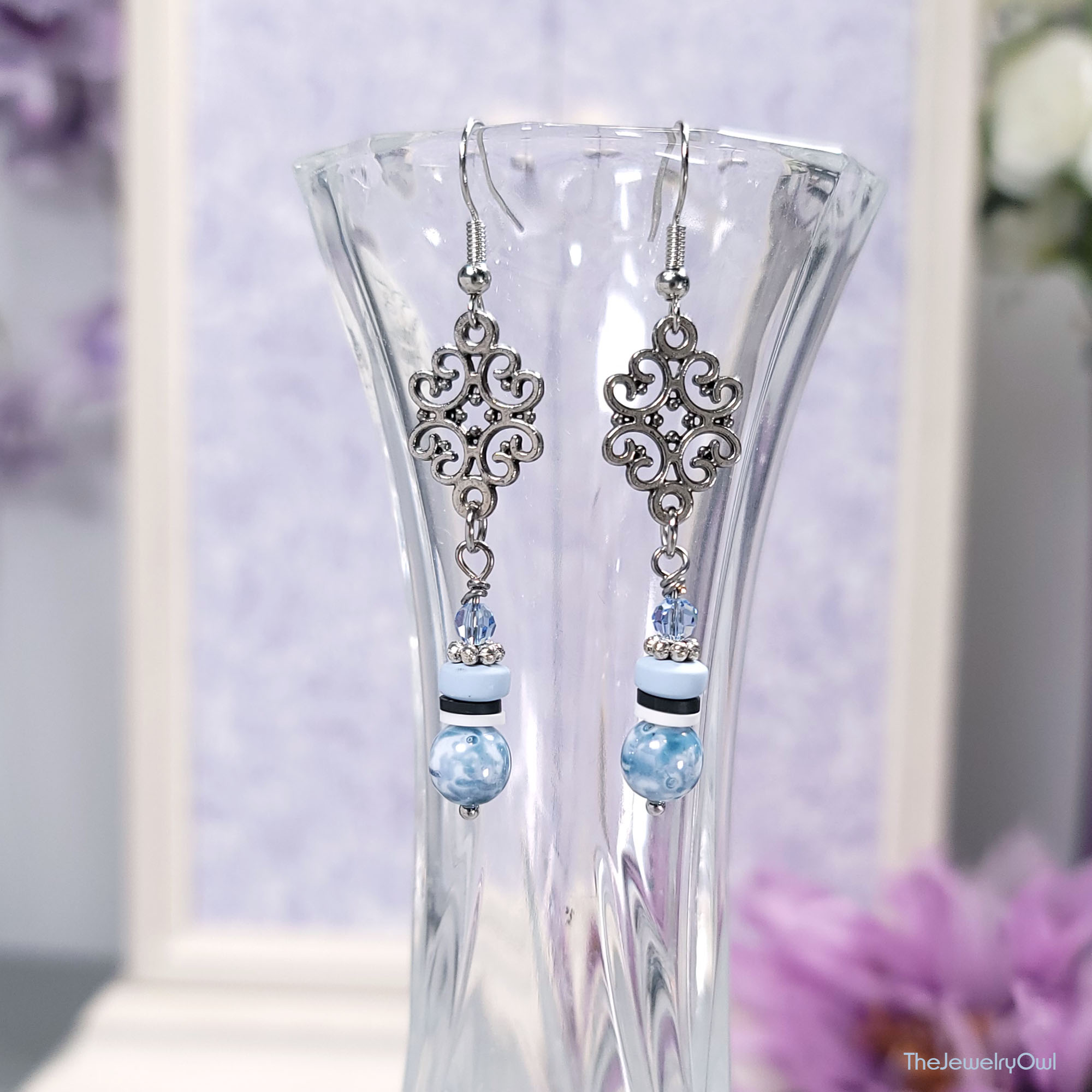 Aqua Blue Filigree Bead Earrings by The Jewelry Owl (thejewelryowl)