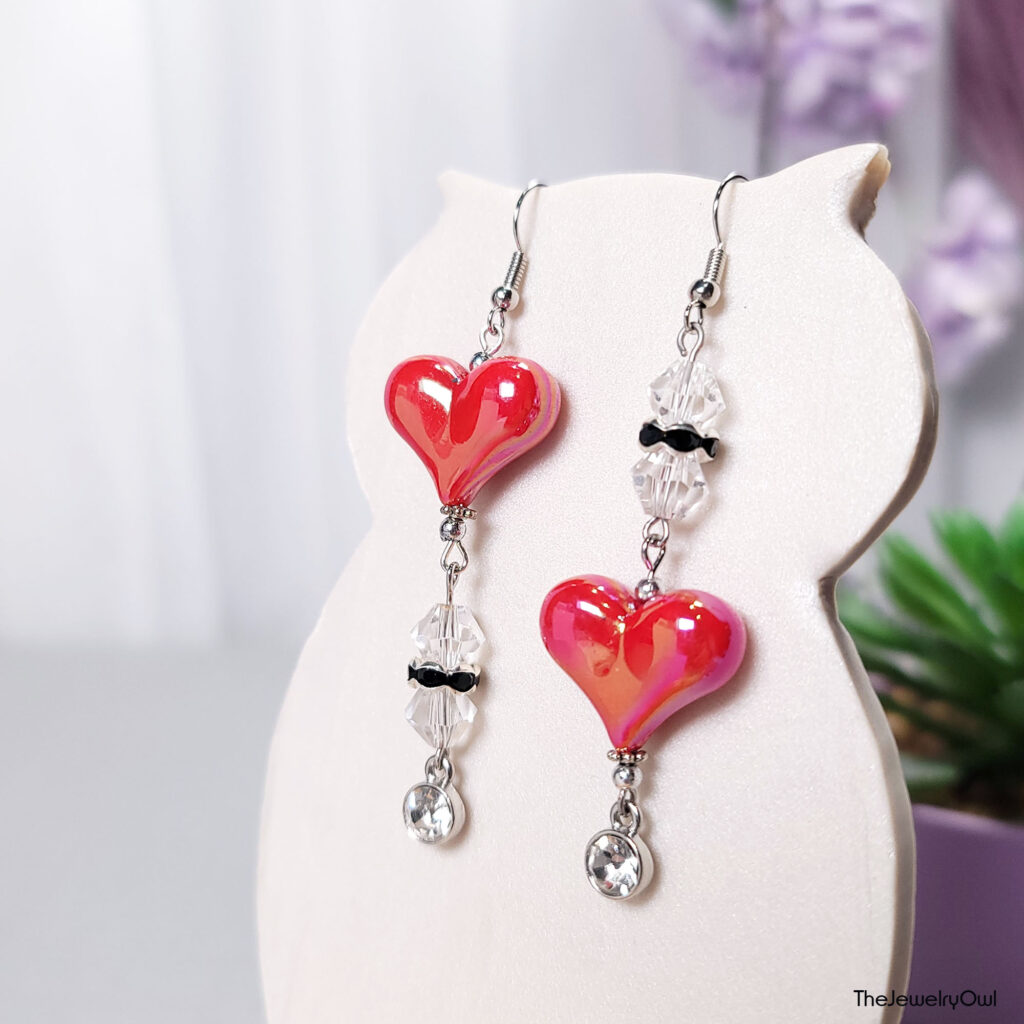 Pearlescent Mismatched Heart Earrings by The Jewelry Owl (thejewelryowl)
