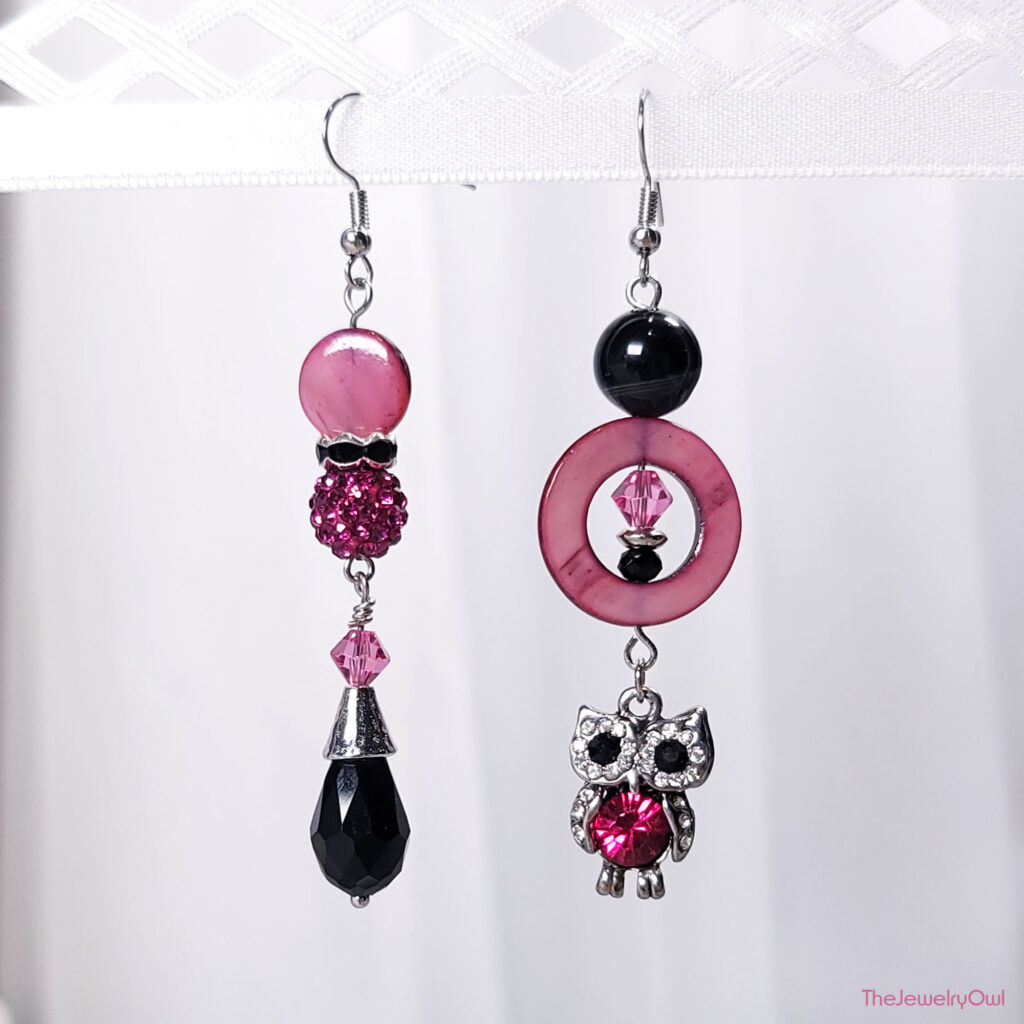 Fuchsia Pink Mismatched Owl Earrings by The Jewelry Owl (thejewelryowl)