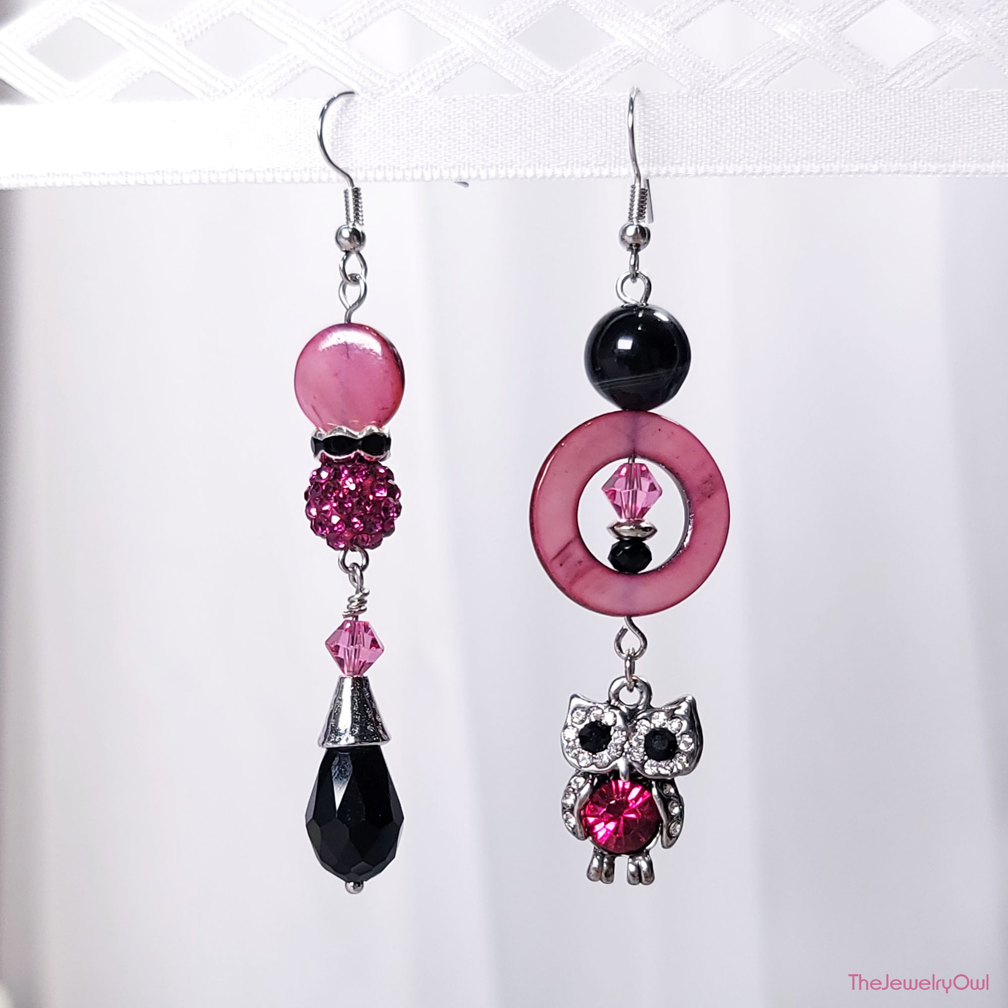 Fuchsia Pink Mismatched Owl Earrings by The Jewelry Owl (thejewelryowl)