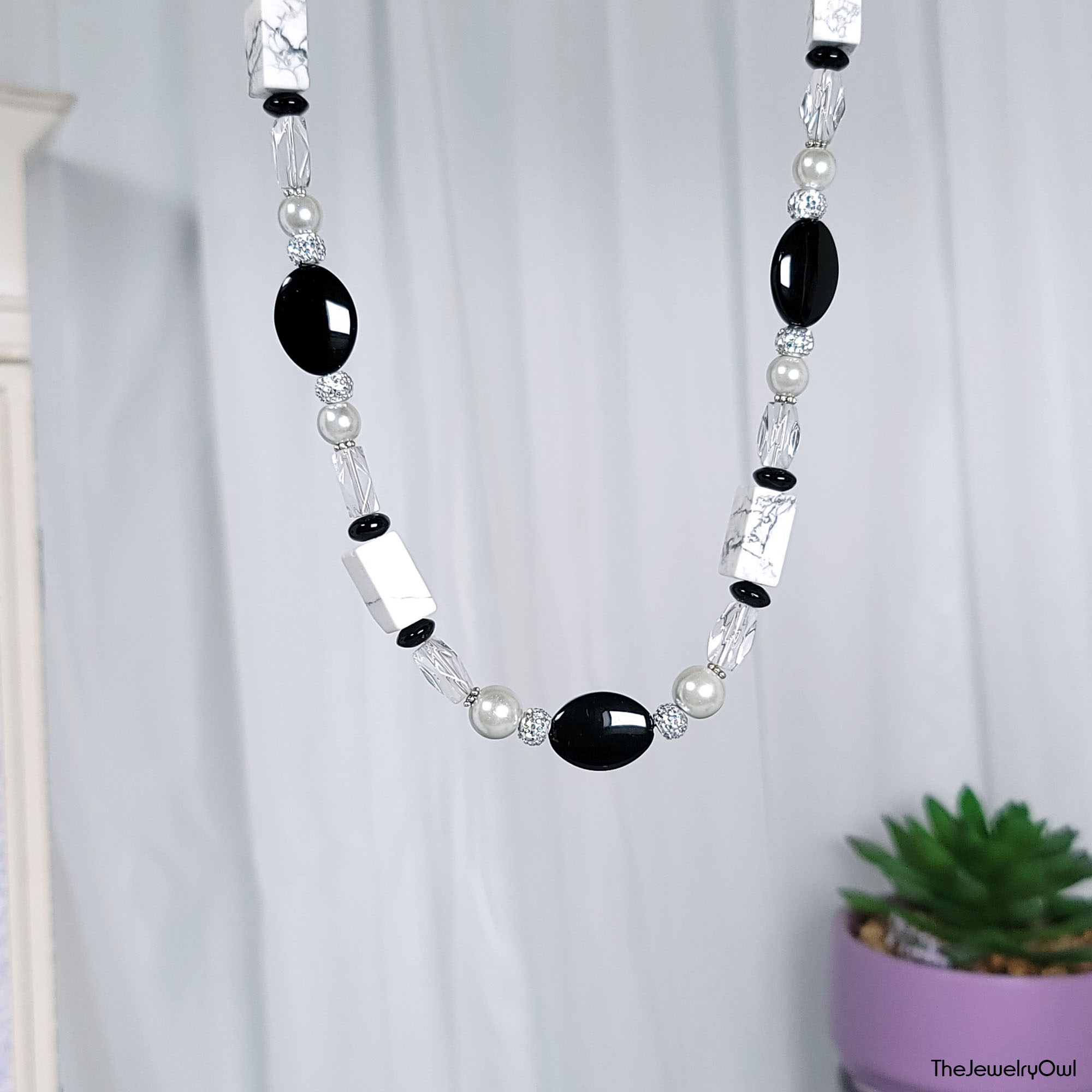 White Howlite and Black Necklace by The Jewelry Owl (thejewelryowl)