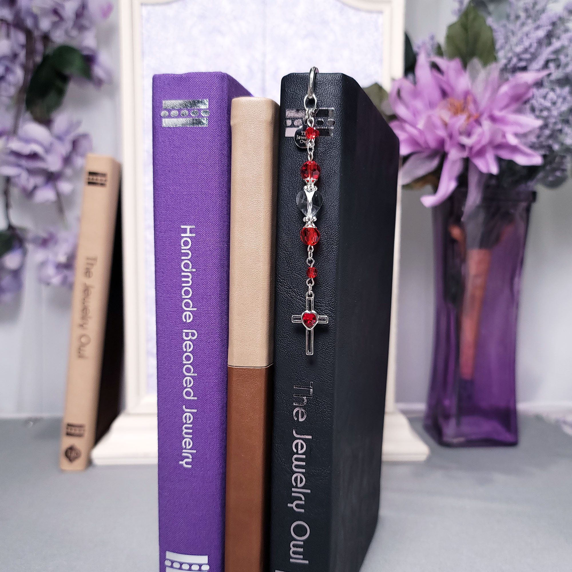 Silver Cross and Red Shepherd's Hook Bookmark by The Jewelry Owl (thejewelryowl)