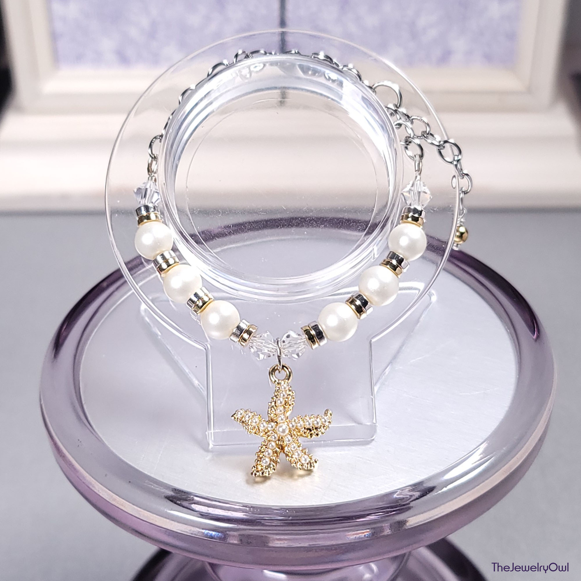 Faux Pearl Starfish Charm Beaded Bracelet by The Jewelry Owl (thejewelryowl)