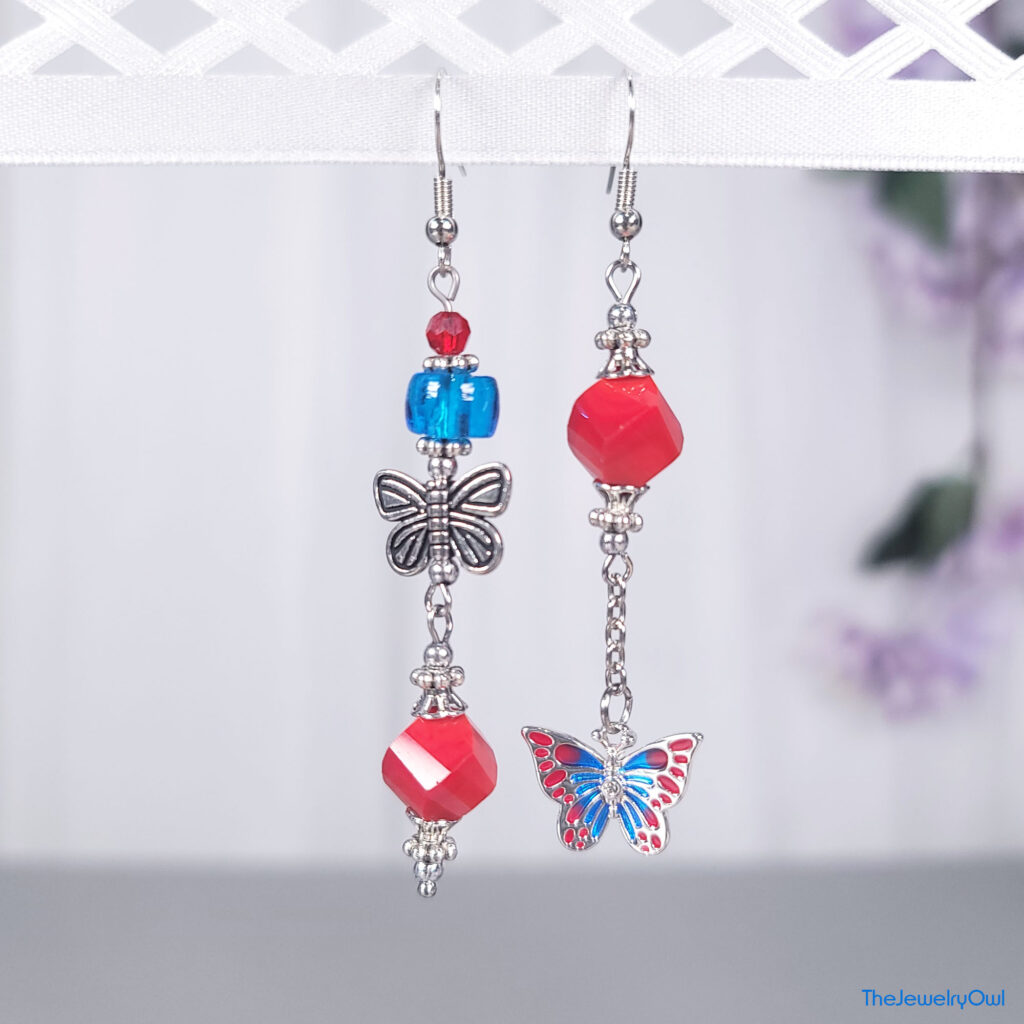 Mismatched Butterfly Dangle Earrings by The Jewelry Owl (thejewelryowl)