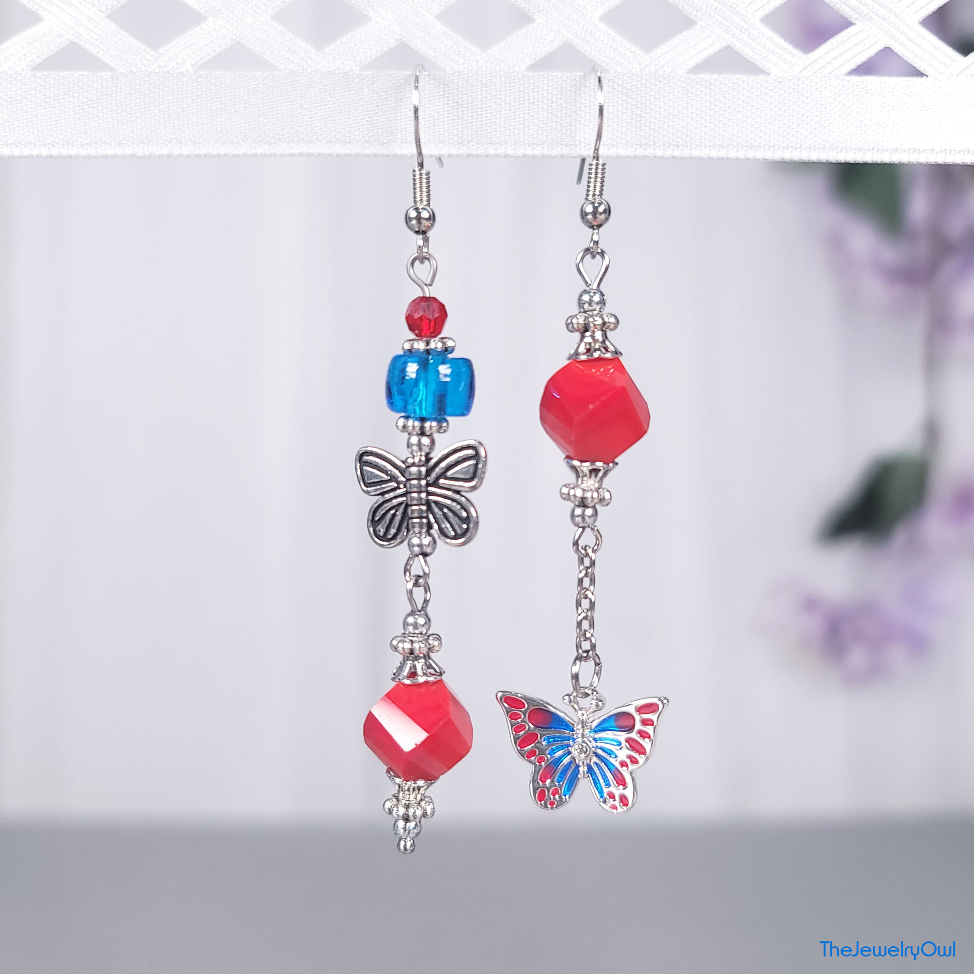 Mismatched Butterfly Dangle Earrings by The Jewelry Owl (thejewelryowl)