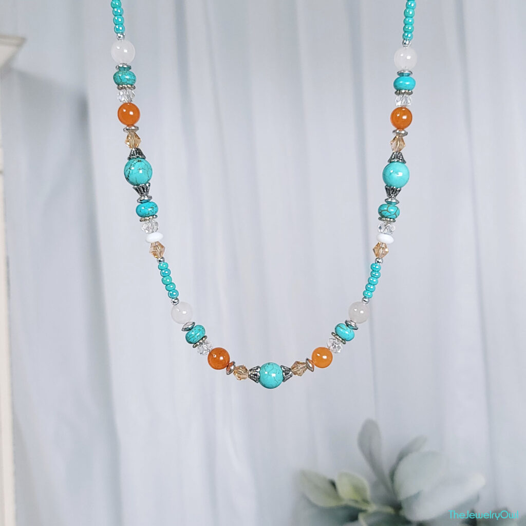 Turquoise and Orange Beaded Necklace by The Jewelry Owl (thejewelryowl)