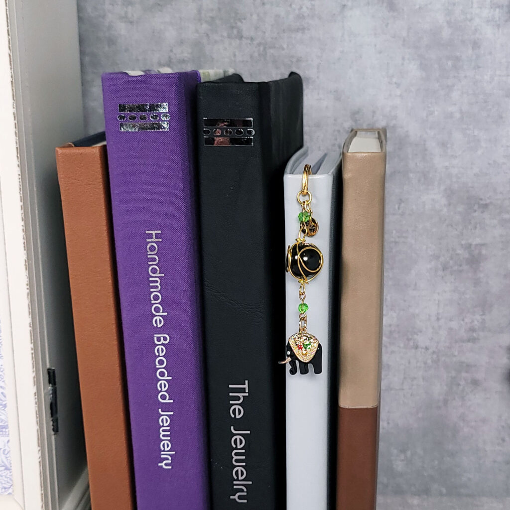 Black and Gold Elephant Shepherd Hook Bookmark by The Jewelry Owl (thejewelryowl)