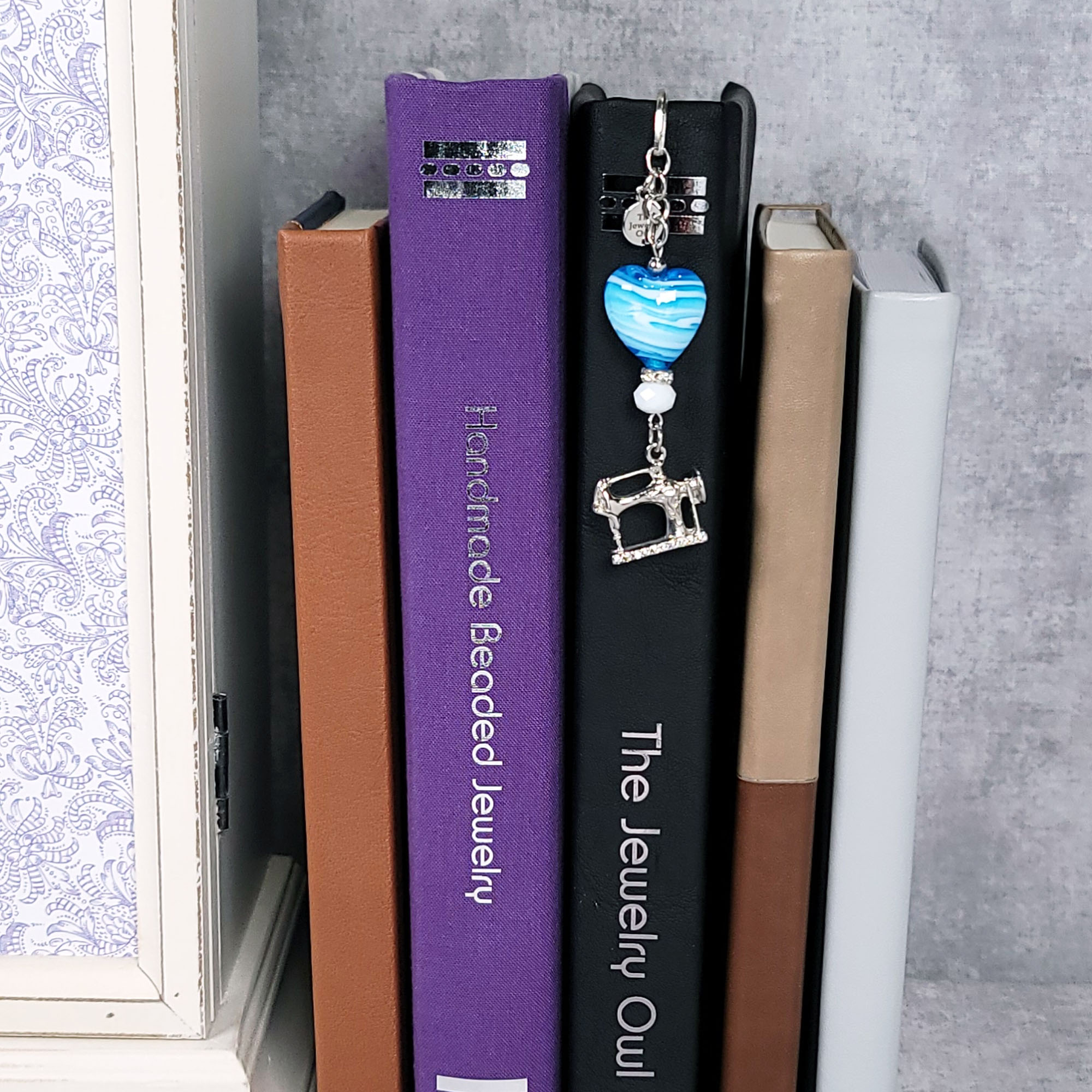 Blue Heart and Sewing Machine Bookmark by The Jewelry Owl (thejewelryowl)