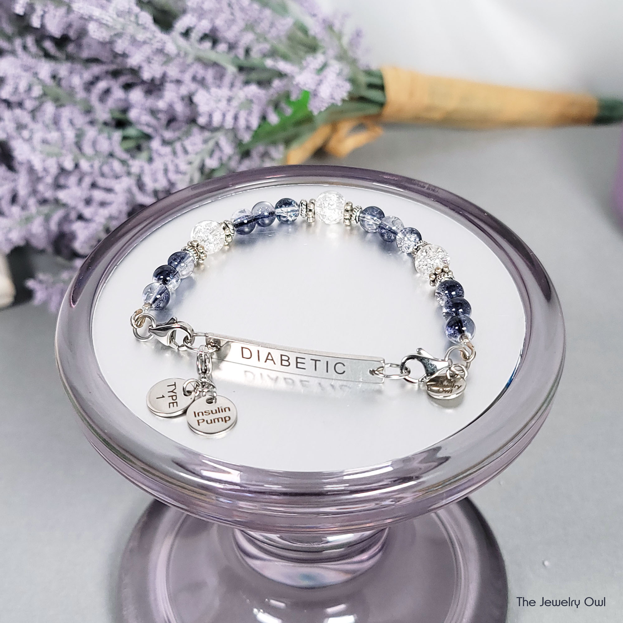 Interchangeable Band - Smokey Blue Diabetic Medical ID Beaded Bracelet by The Jewelry Owl (thejewelryowl)