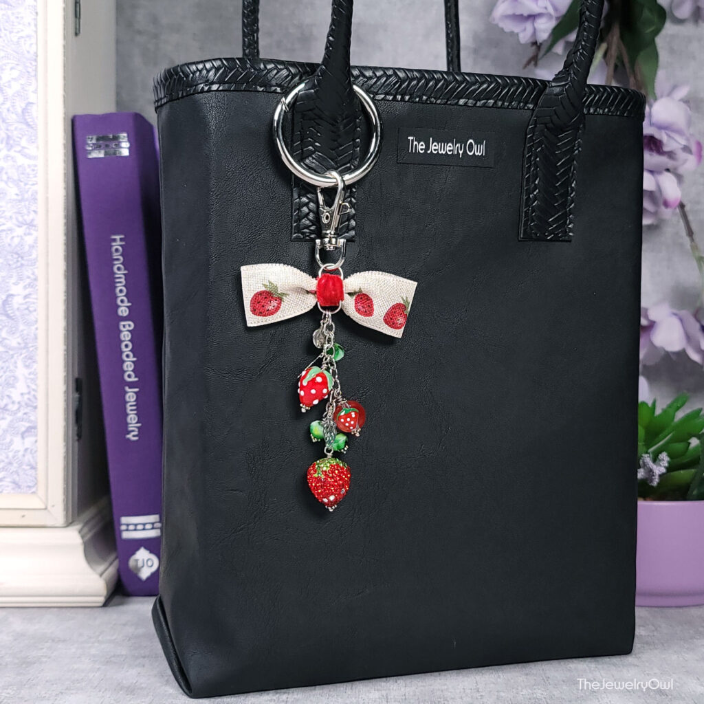 Strawberry Bow Bag Charm by The Jewelry Owl (thejewelryowl)