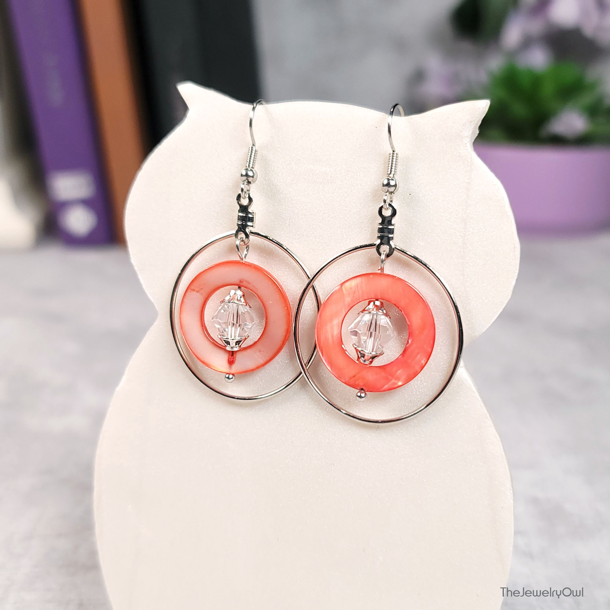 Pink Mother of Pearl Shell Loop Earrings by The Jewelry Owl (thejewelryowl)