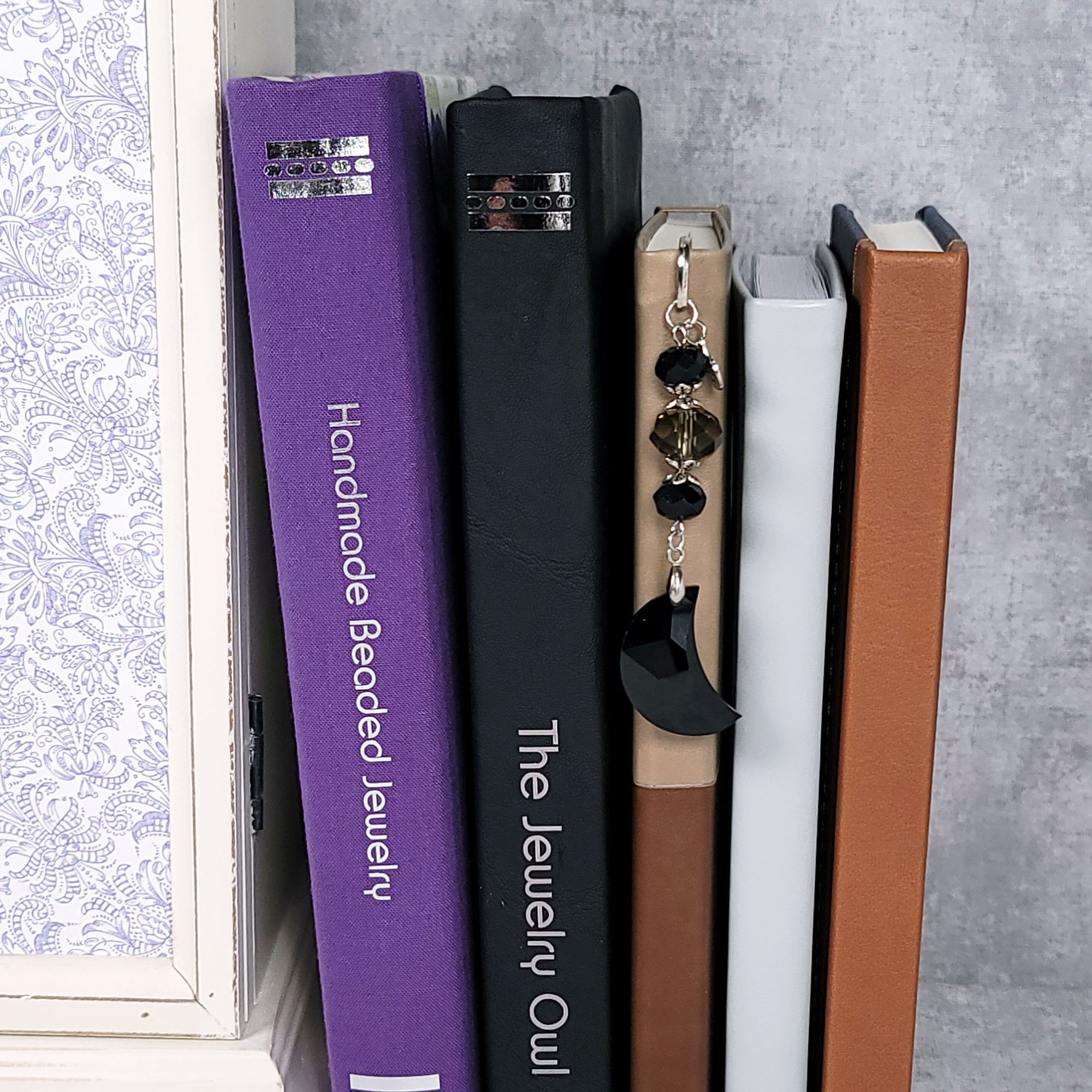 Swarovski Black Crescent Moon Metal Bookmark by The Jewelry Owl (thejewelryowl)