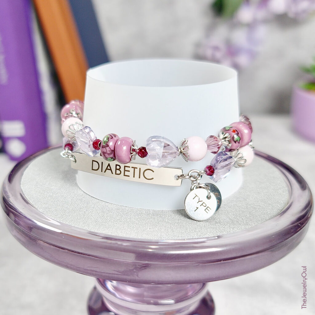 Purple Heart Double Strand Diabetic Beaded Bracelet by The Jewelry Owl (thejewelryowl)