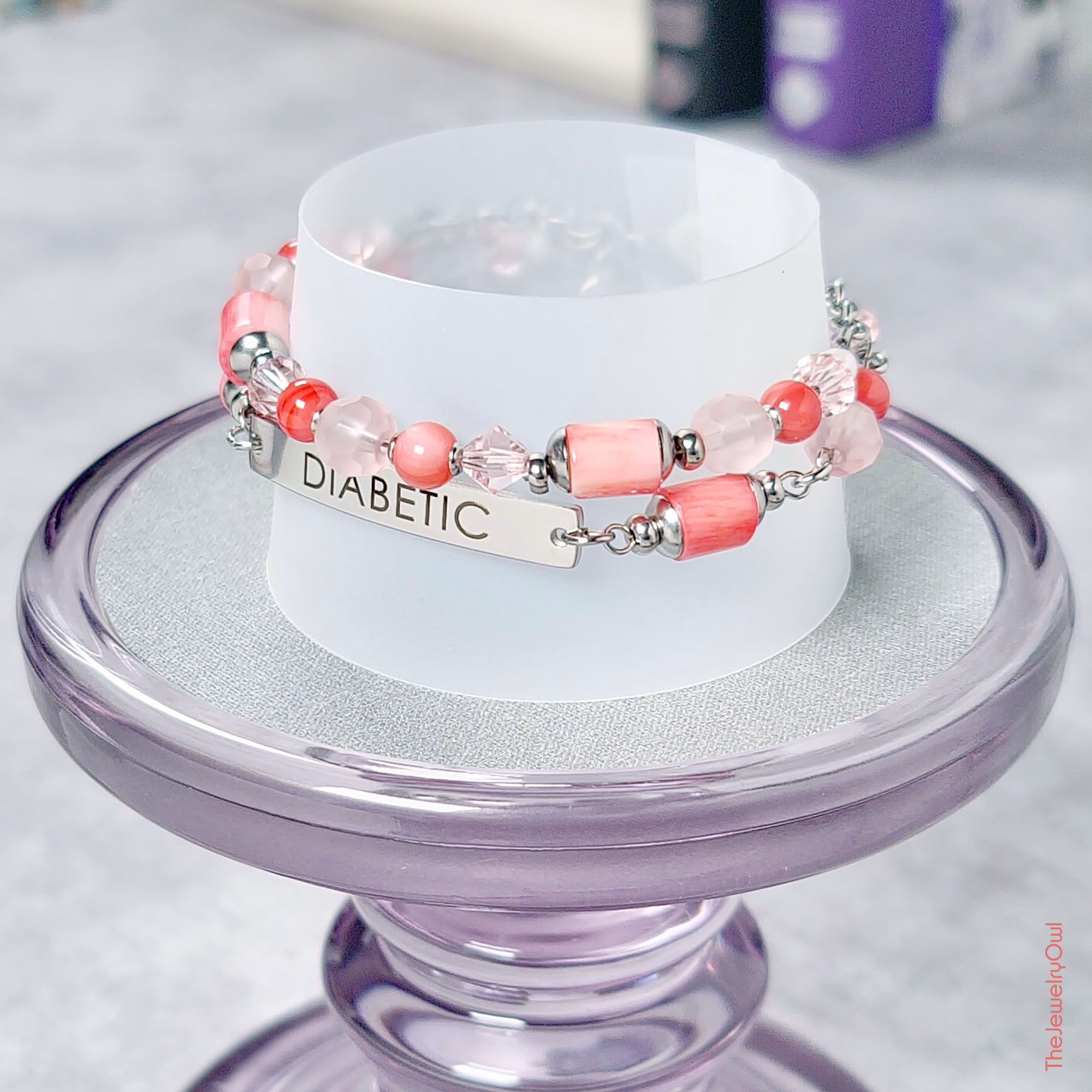 Pink Double Strand Diabetic Bracelet by The Jewelry Owl (thejewelryowl)