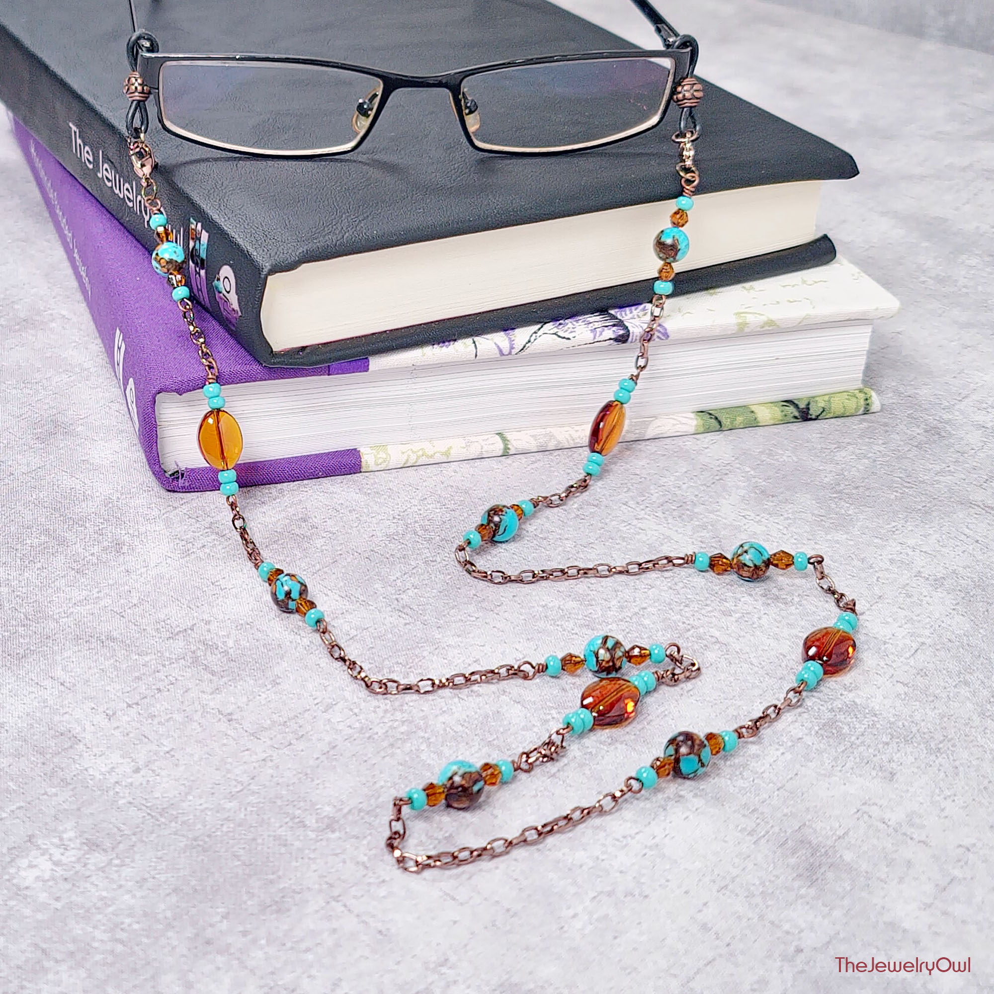 Copper and Turquoise Siderolite Beaded Eyeglass Chain by The Jewelry Owl (thejewelryowl)