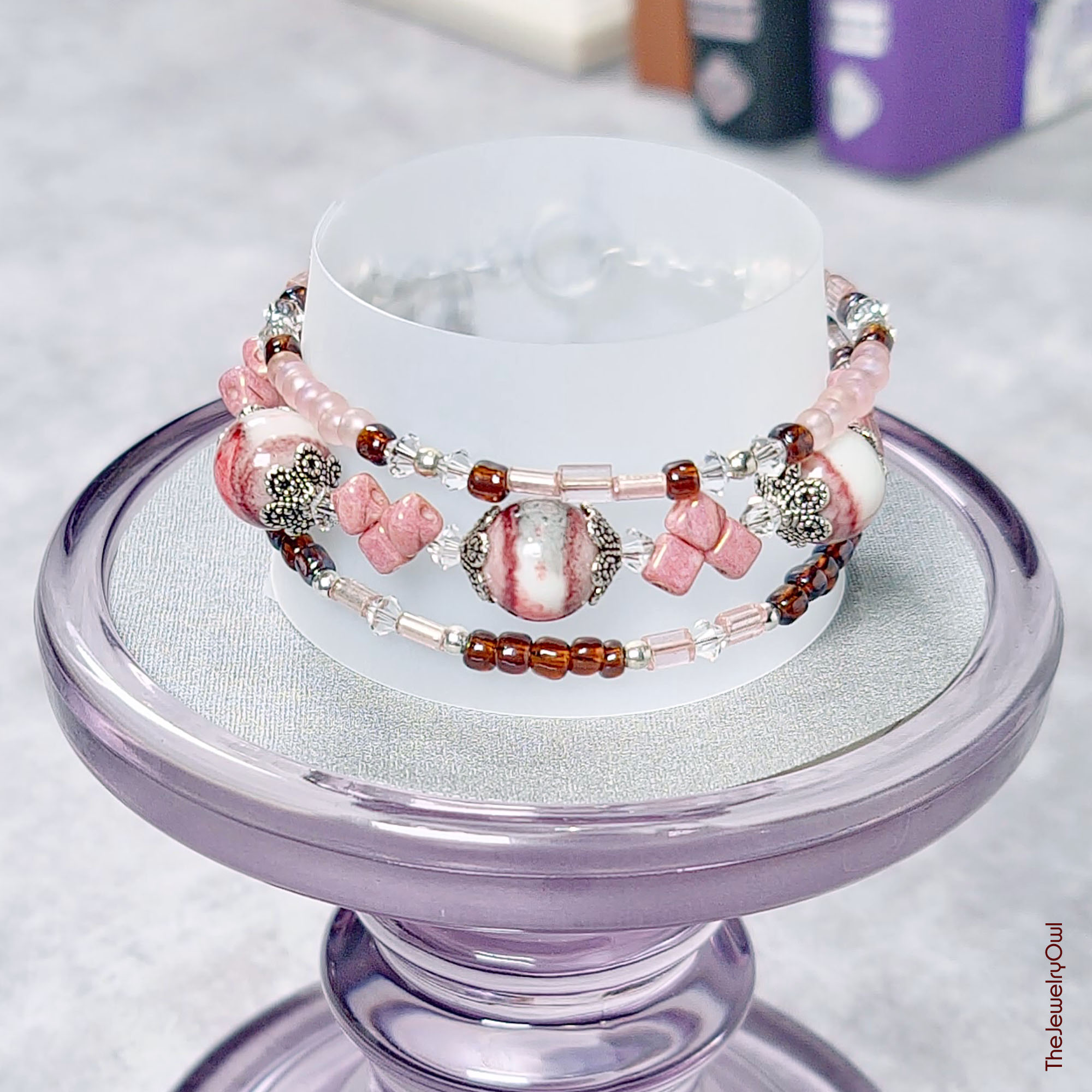 Pink and Brown Multi Strand Beaded Bracelet by The Jewelry Owl (thejewelryowl)