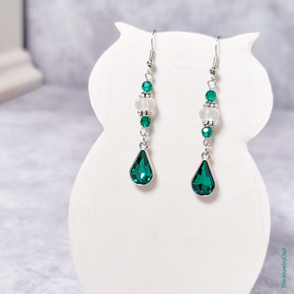 Emerald Green Teardrop Crystal Earrings by The Jewelry Owl (thejewelryowl)