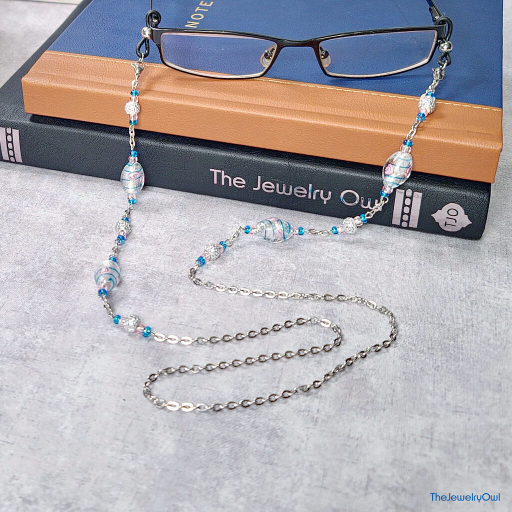 Silver Foil and Floral Lampwork Eyeglass Chain by The Jewelry Owl (thejewelryowl)