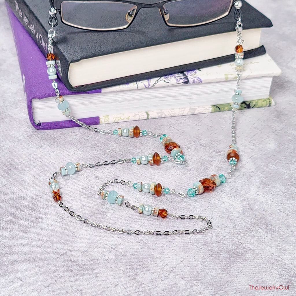 Blue and Brown Serpentinite Jasper Eyeglass Chain by The Jewelry Owl (thejewelryowl)
