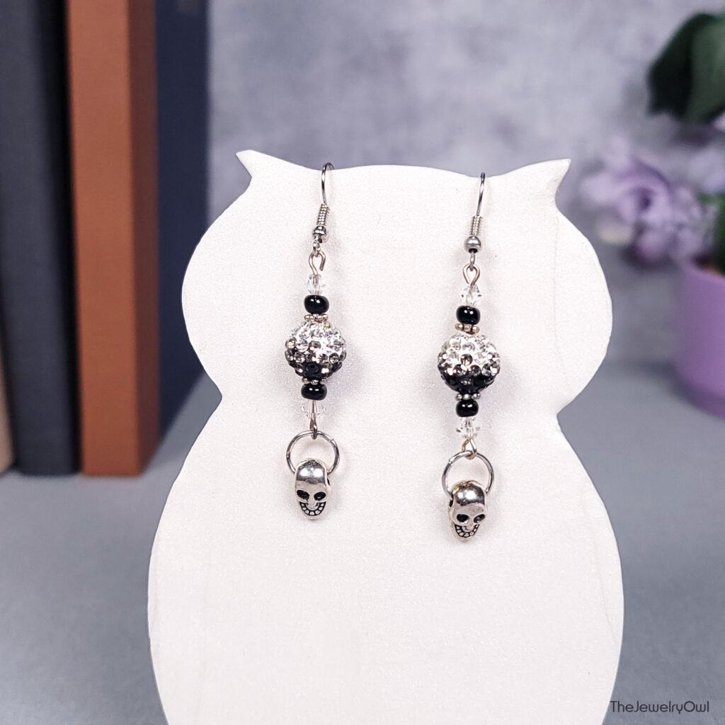 Black and White Pave Skull Earrings by The Jewelry Owl (thejewelryowl)
