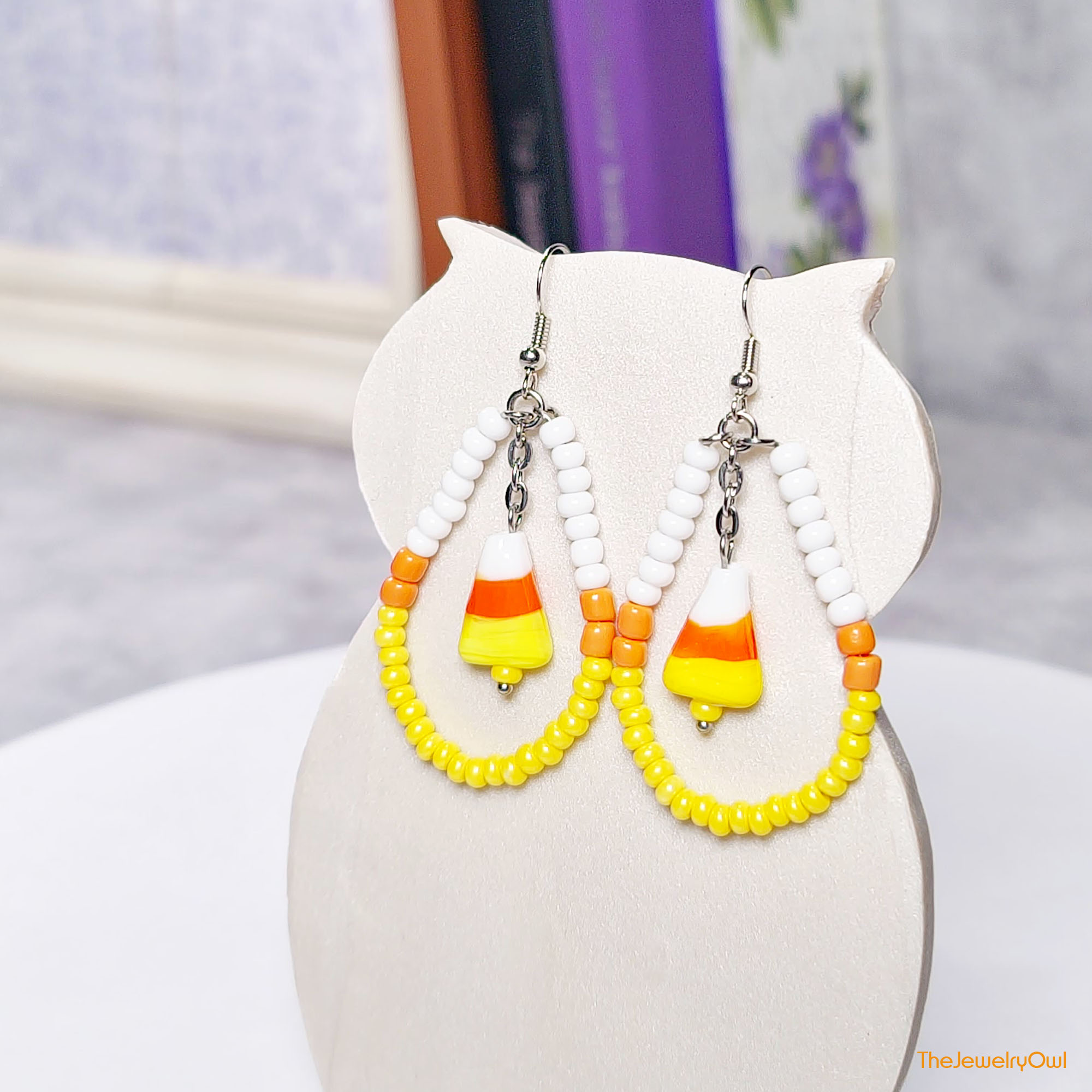Candy Corn Teardrop Hoop Earrings - Halloween Jewelry by The Jewelry Owl (thejewelryowl)