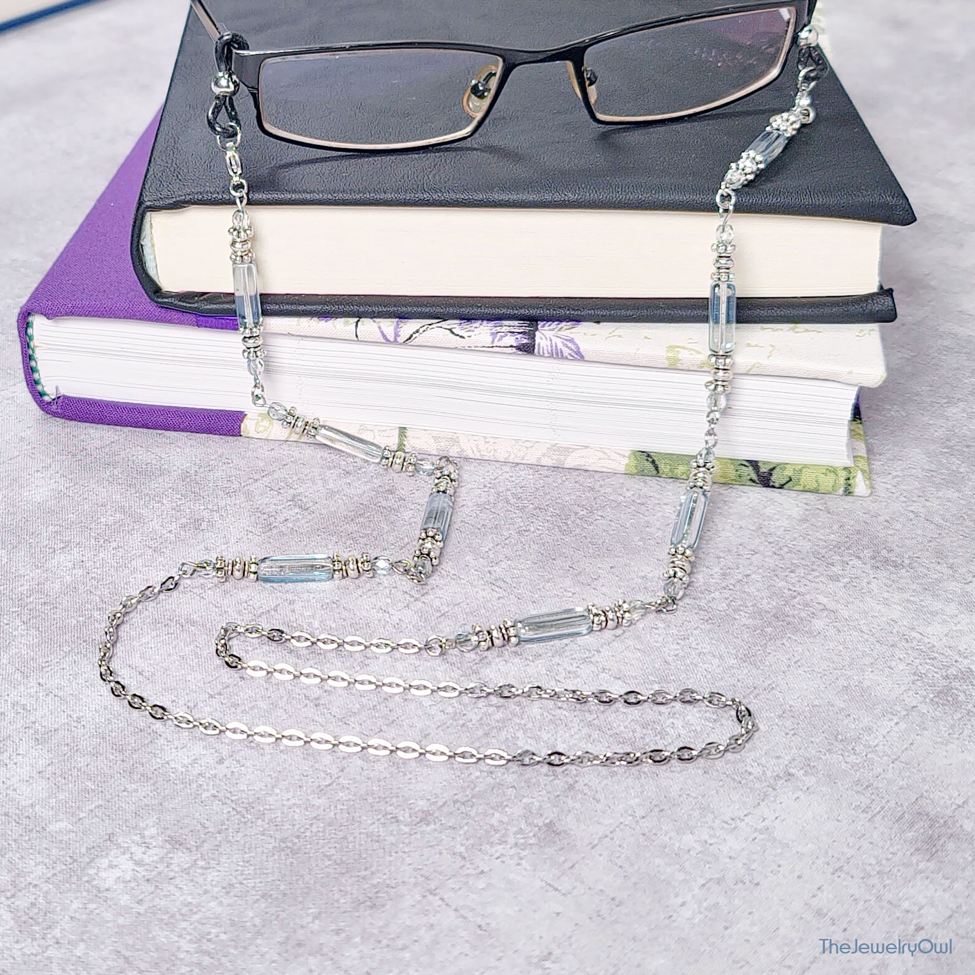 Fire Polished Light Blue Beaded Eyeglass Chain by The Jewelry Owl (thejewelryowl)